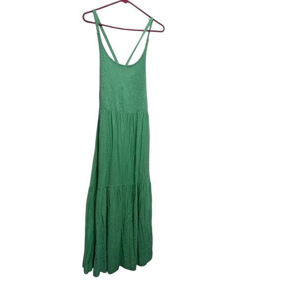 Nation LTD Penelope Cross Back Midi Dress Womens Large Green Smocked Tiered - Picture 14 of 16
